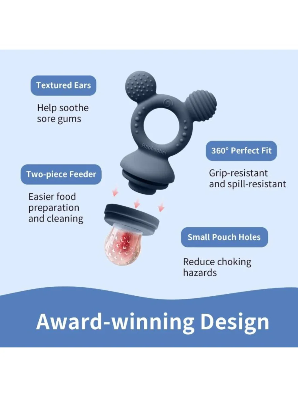 Baby Fruit Feeder Set with Freezer Tray & Silicone Pouches, Teething Relief 4